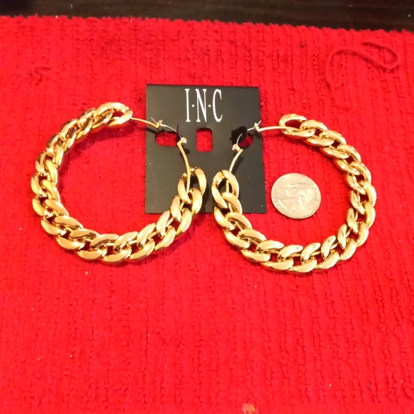 INC International Concepts Gold-Tone Large Chain-Link Hoop Earrings, 3" - Picture 2 of 2